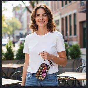 Vera Bradley Floral Patterned Wristlet Brown & Purple